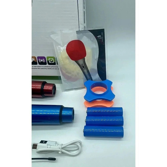 Wireless Microphone Karaoke Microphone With DC-DC‎ Boost Blue & Red Tested - Picture 5 of 6